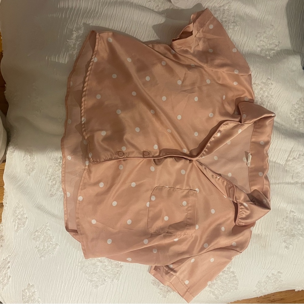 Garage, pink & white polka dot pajama / lounge top